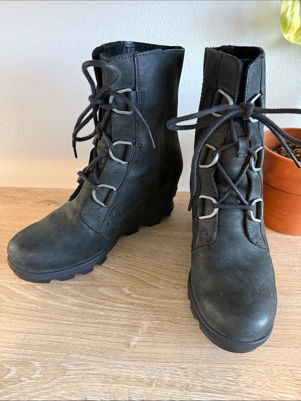 Sorel Joan Of Arctic‎ Wedge II Womens Black Leather Lace Up Boots, 8